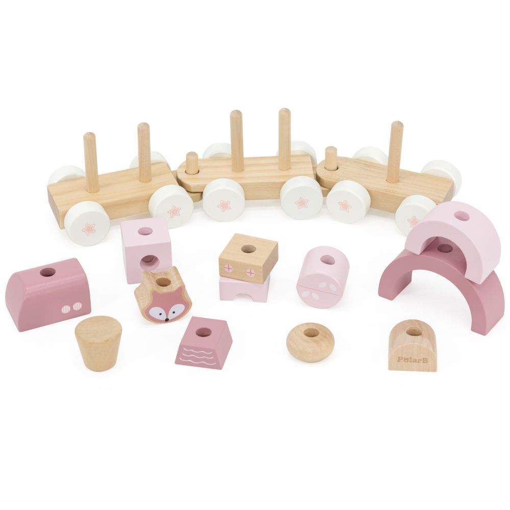 VIGA PolarB Pink Train with Carriages Blocks 