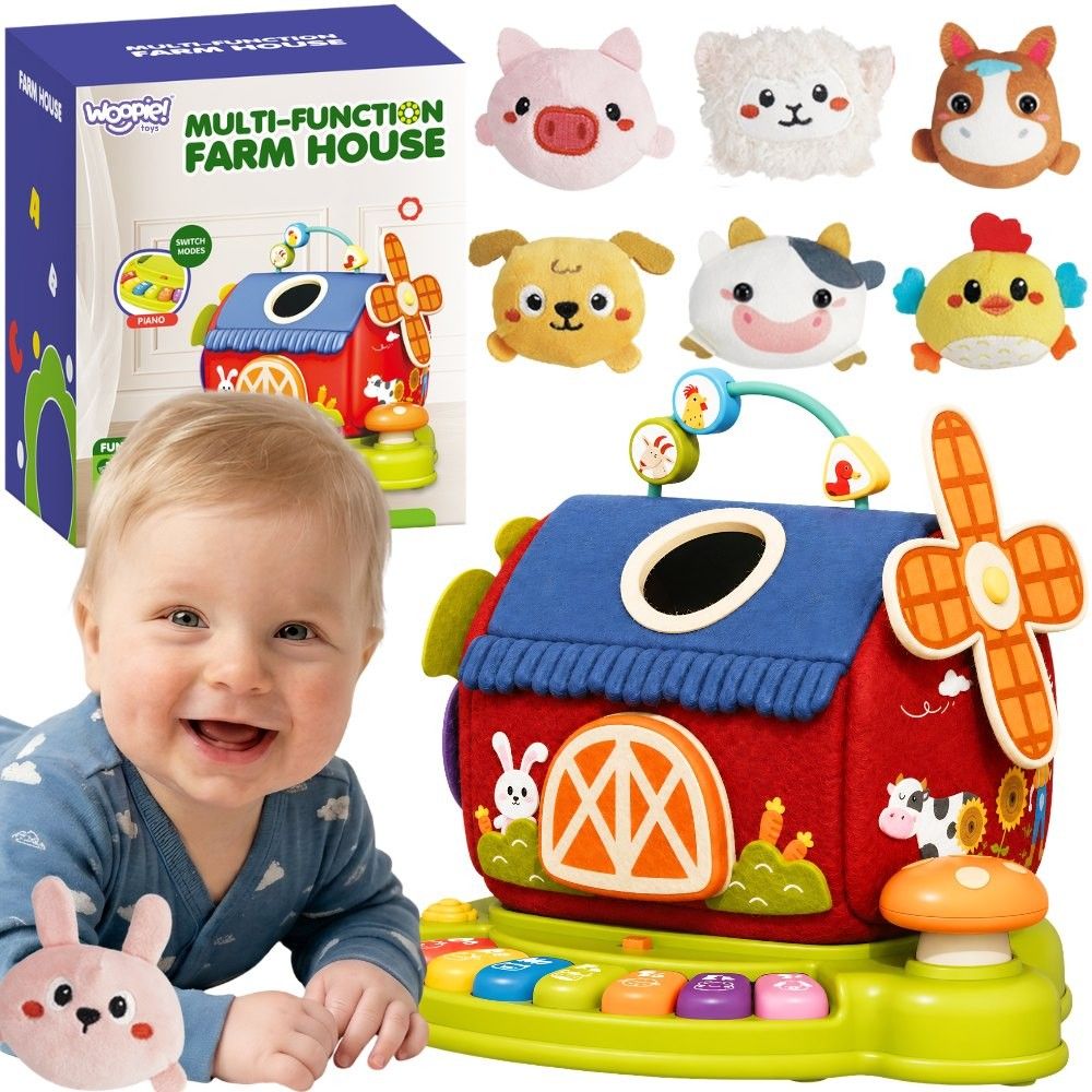 Interaktyvus ūkio namelis-rūšiuoklis WOOPIE BABY su pianinu + 7 pliušiniai žaislai