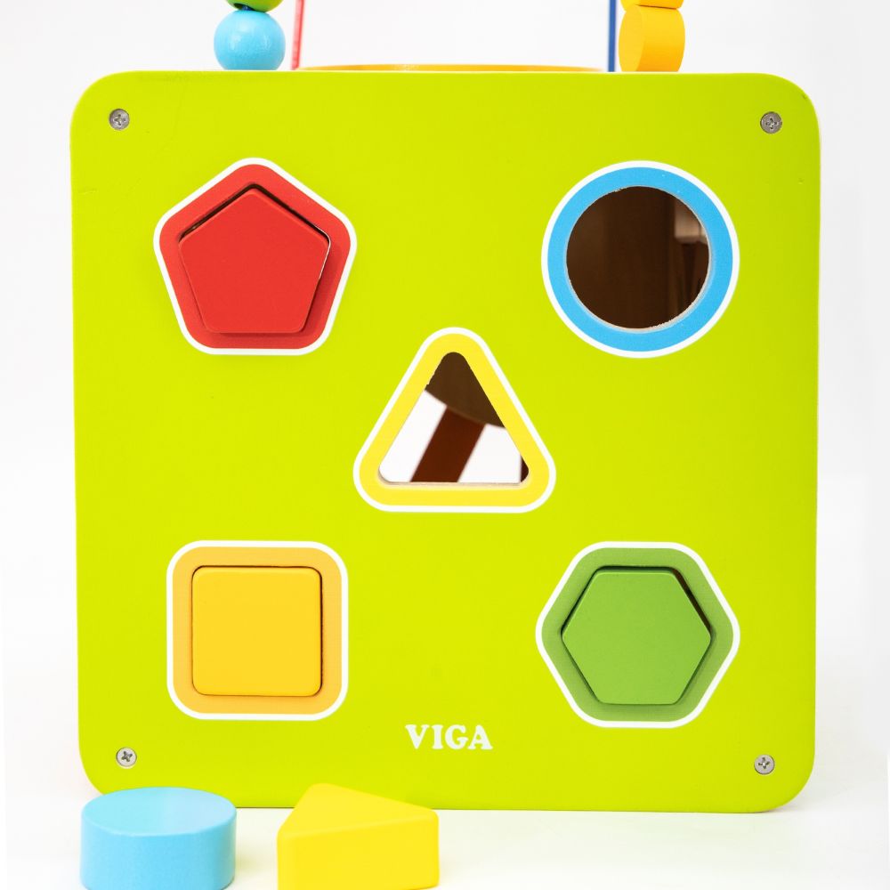 Viga PolarB Wooden Educational Cube 5 in 1 Motor Loop Labyrinth Sorter 