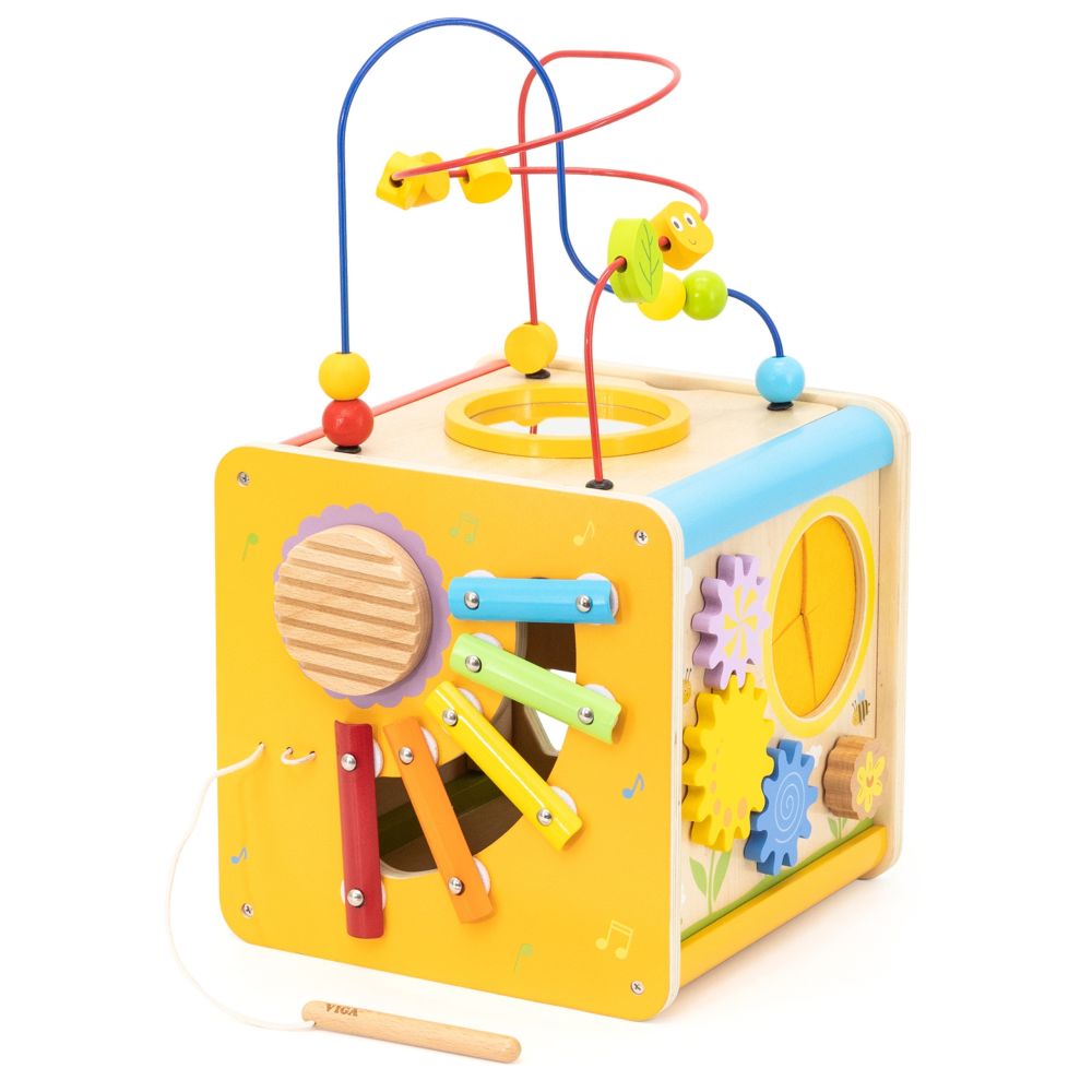Viga PolarB Wooden Educational Cube 5 in 1 Motor Loop Labyrinth Sorter 