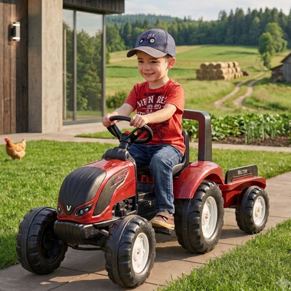 FALK Valtra S4 Burgundy Pedal Tractor with Trailer 3-7 years 