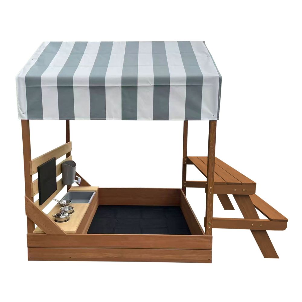 AXI Bo Sandbox with Roof Picnic Table with Bench Mud Kitchen Brown 