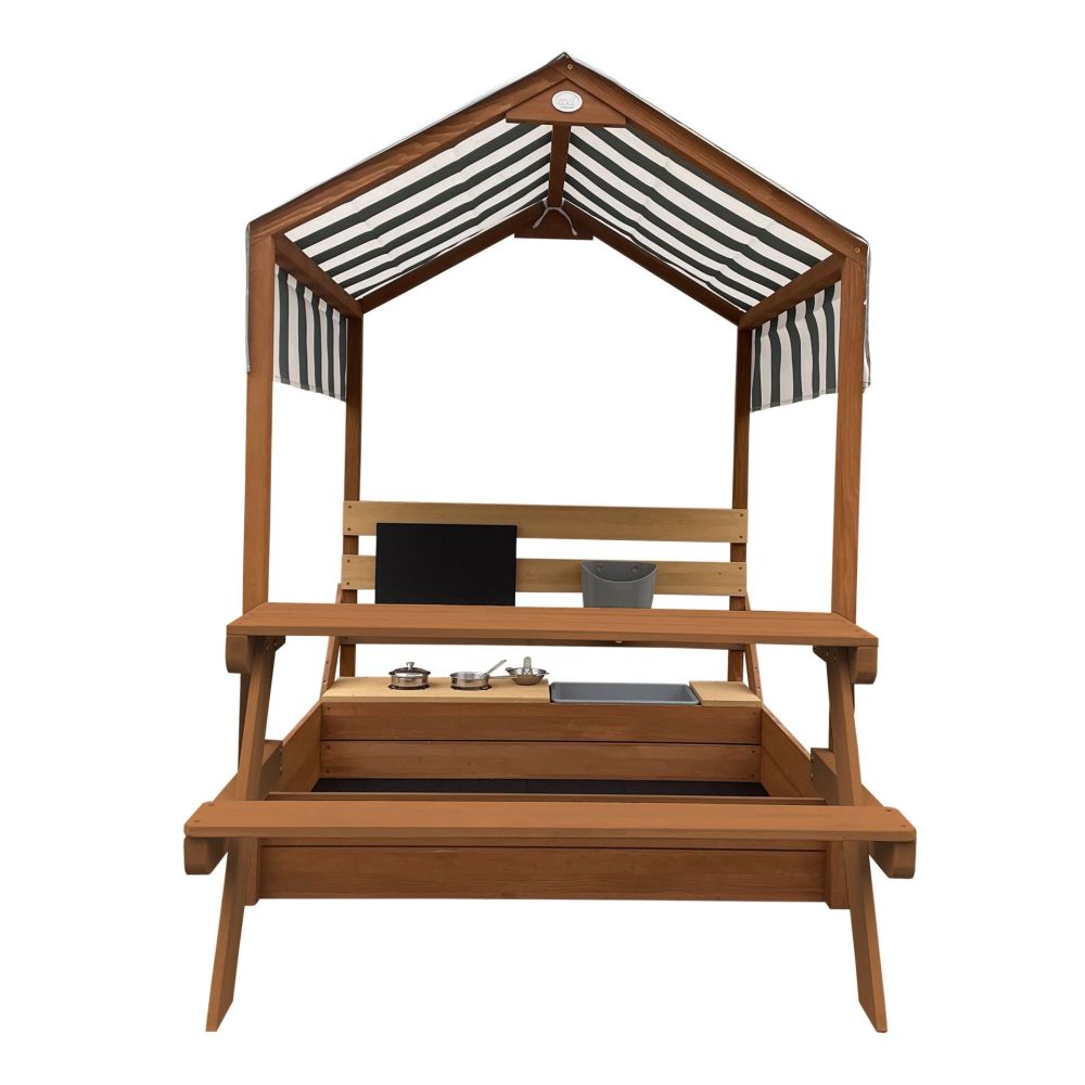 AXI Bo Sandbox with Roof Picnic Table with Bench Mud Kitchen Brown 