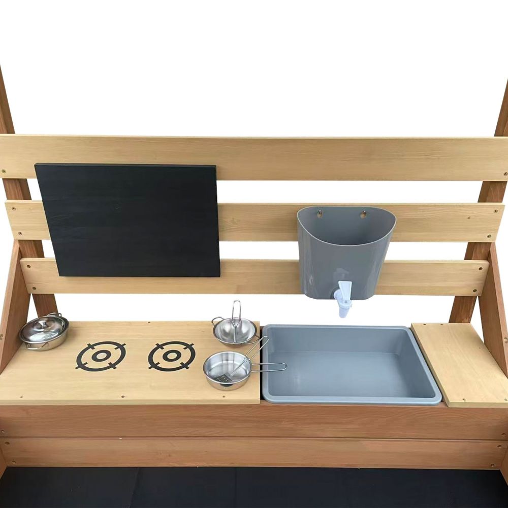AXI Bo Sandbox with Roof Picnic Table with Bench Mud Kitchen Brown 