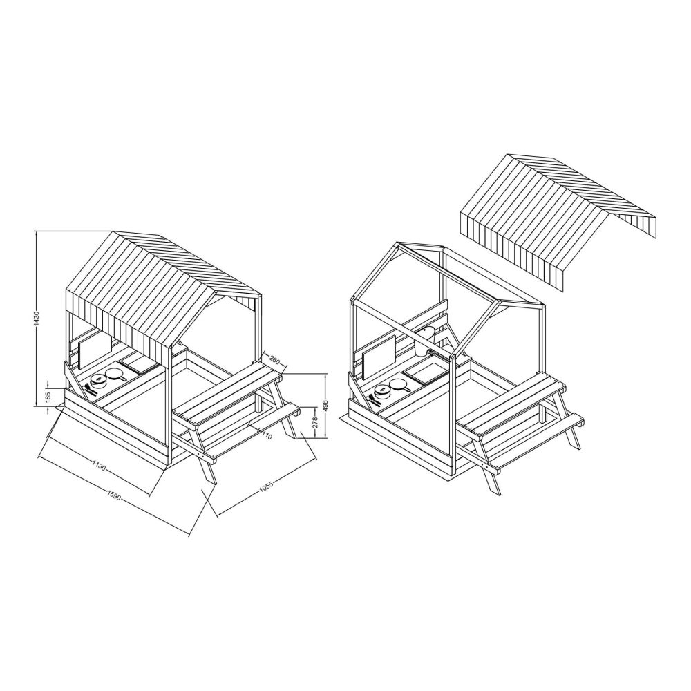 AXI Bo Sandbox with Roof Picnic Table with Bench Mud Kitchen Brown 