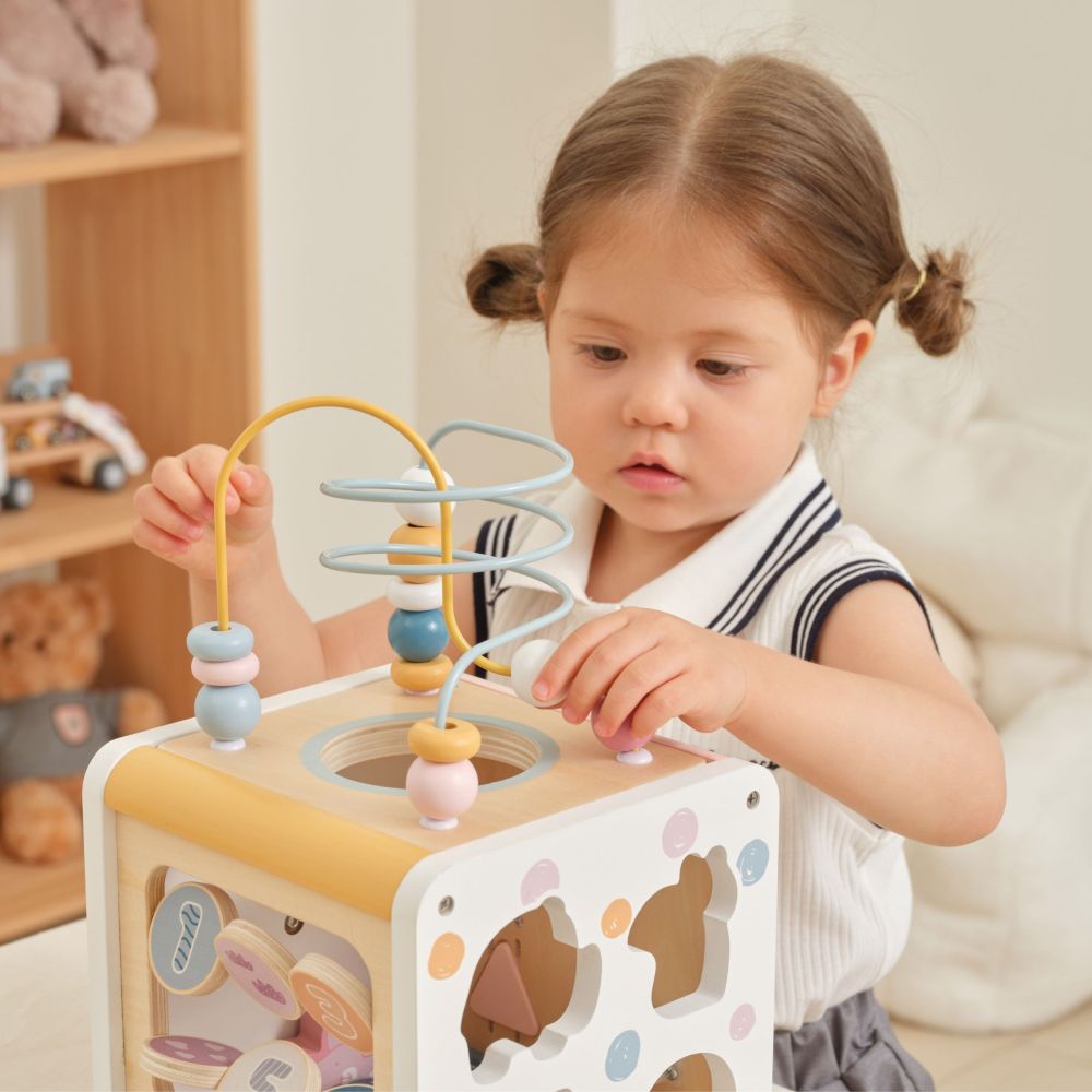VIGA PolarB Wooden Activity Cube 7-in-1 Sorter Maze Animals 12m+ 