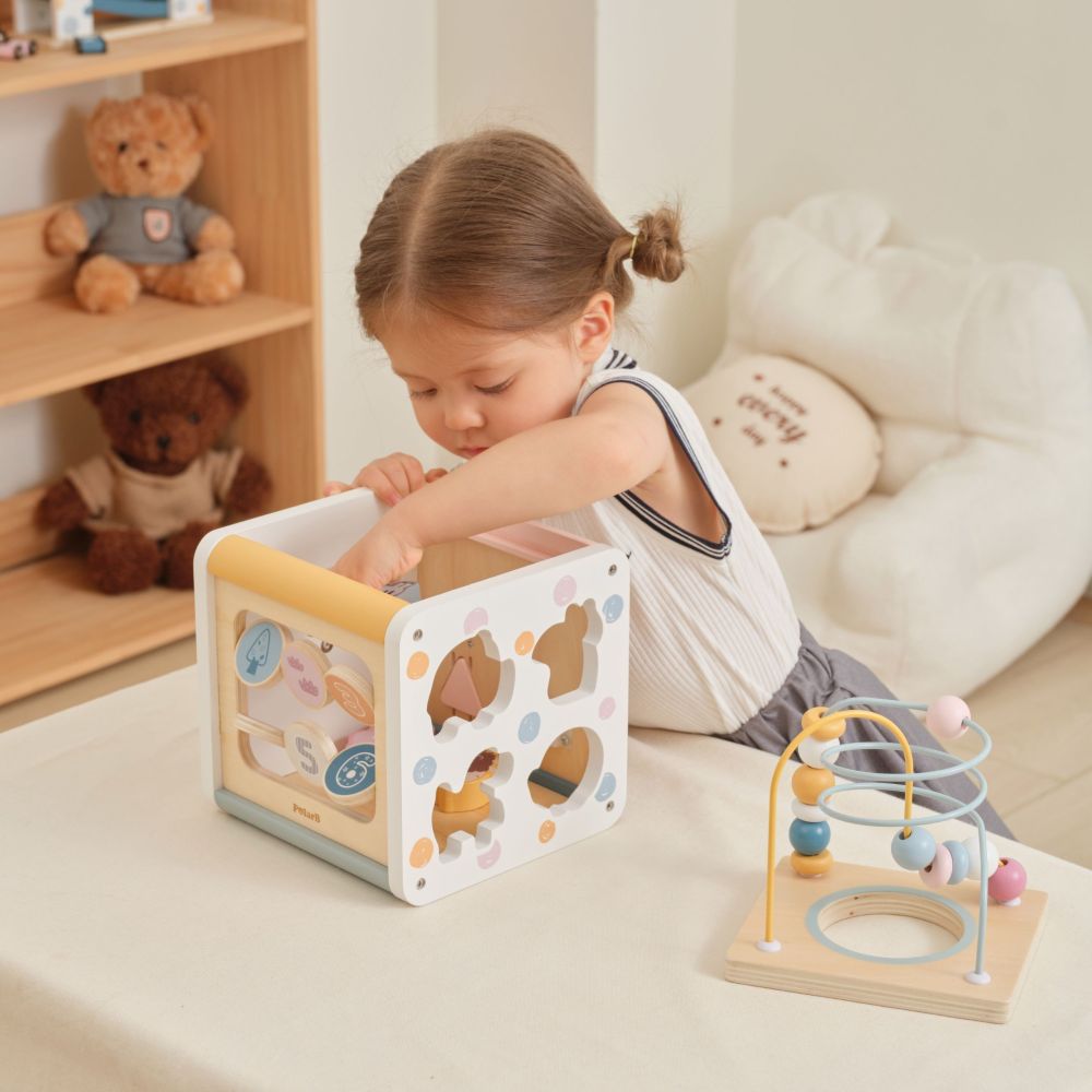 VIGA PolarB Wooden Activity Cube 7-in-1 Sorter Maze Animals 12m+ 