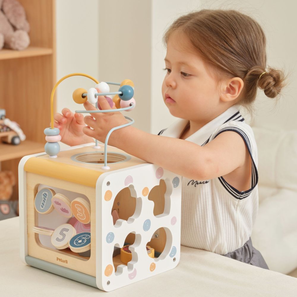 VIGA PolarB Wooden Activity Cube 7-in-1 Sorter Maze Animals 12m+ 