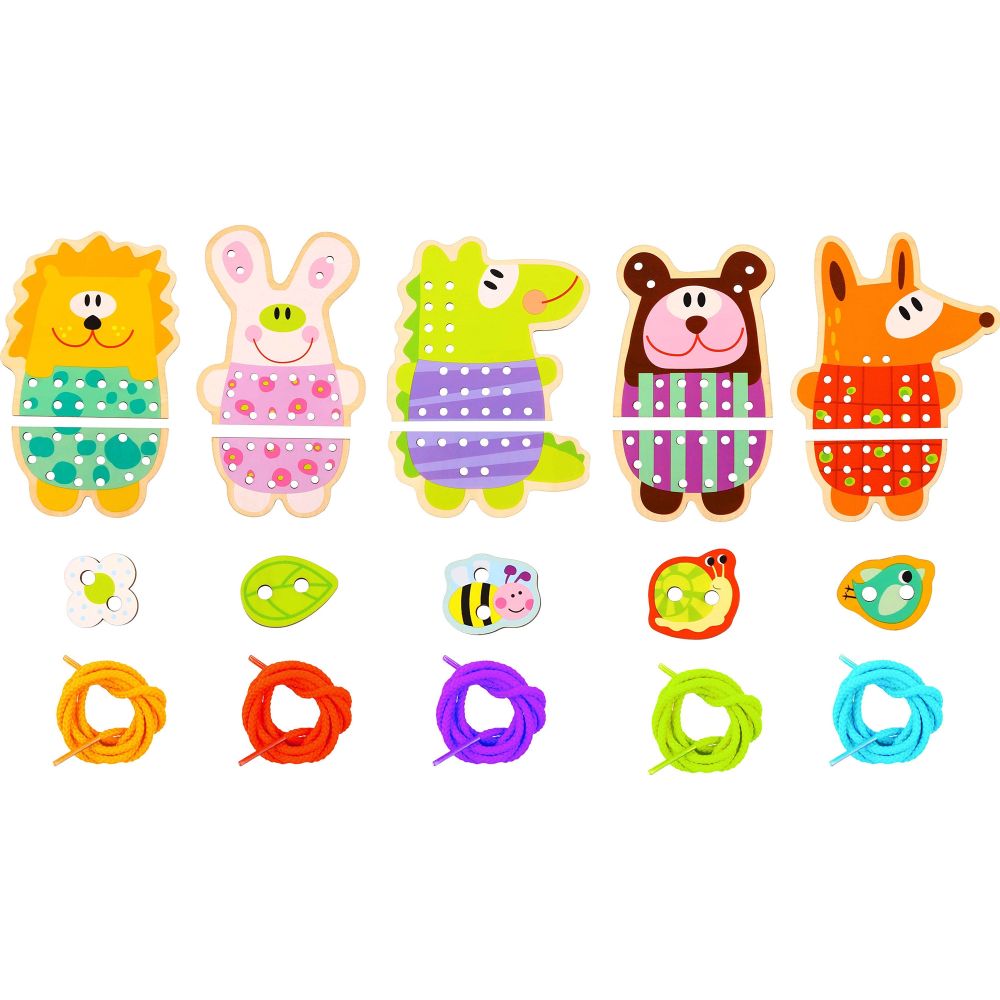 WOOPIE GREEN Wooden Lace 5-in-1 Animals for Threading 