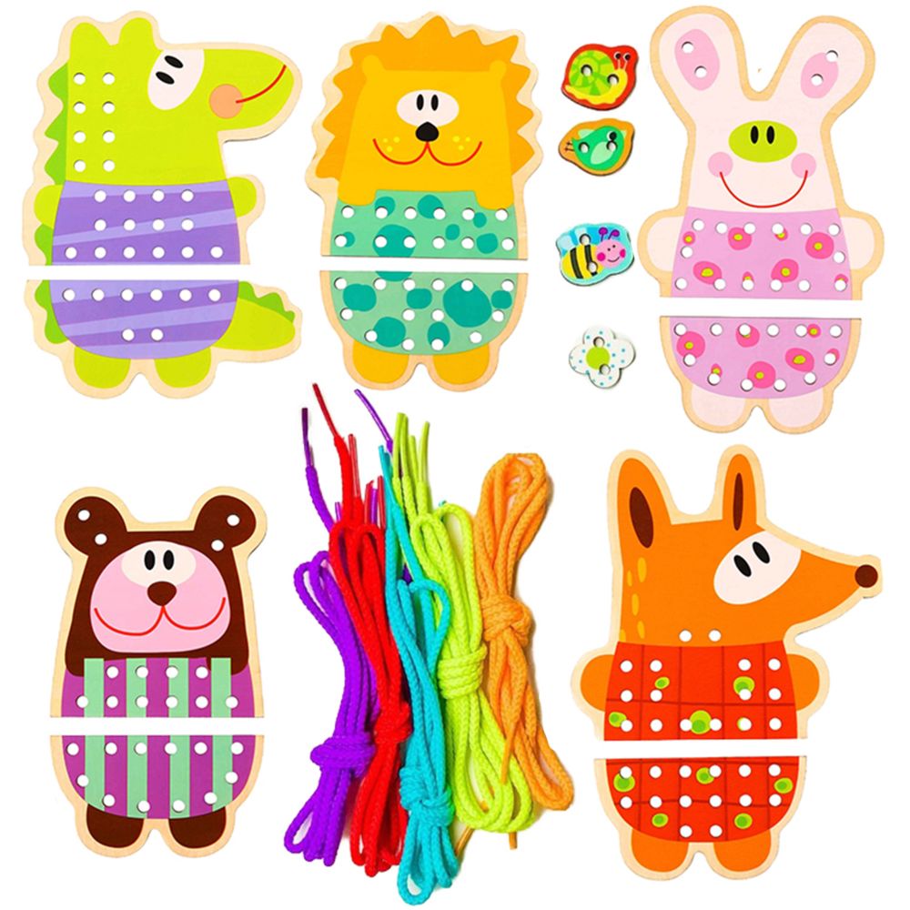 WOOPIE GREEN Wooden Lace 5-in-1 Animals for Threading 