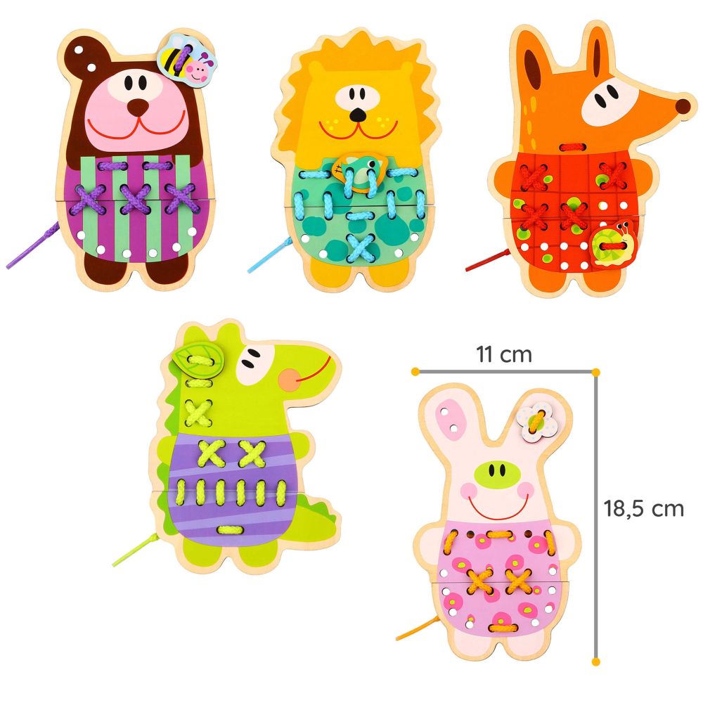 Edukacinis siūlų vėrimo rinkinys WOOPIE GREEN gyvūnėliai Wooden Lace 5-in-1