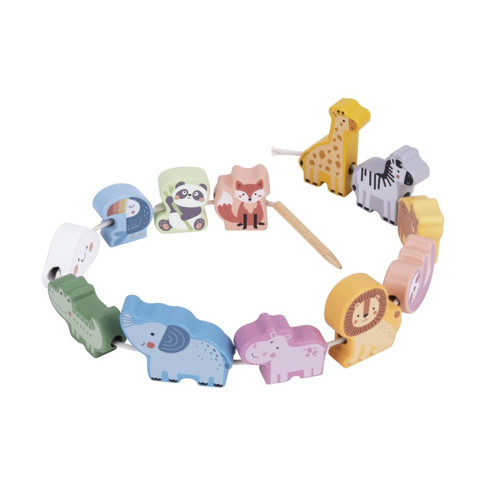WOOPIE GREEN Wooden Threading Blocks Intertwining ZOO Montessori 13 pcs. 
