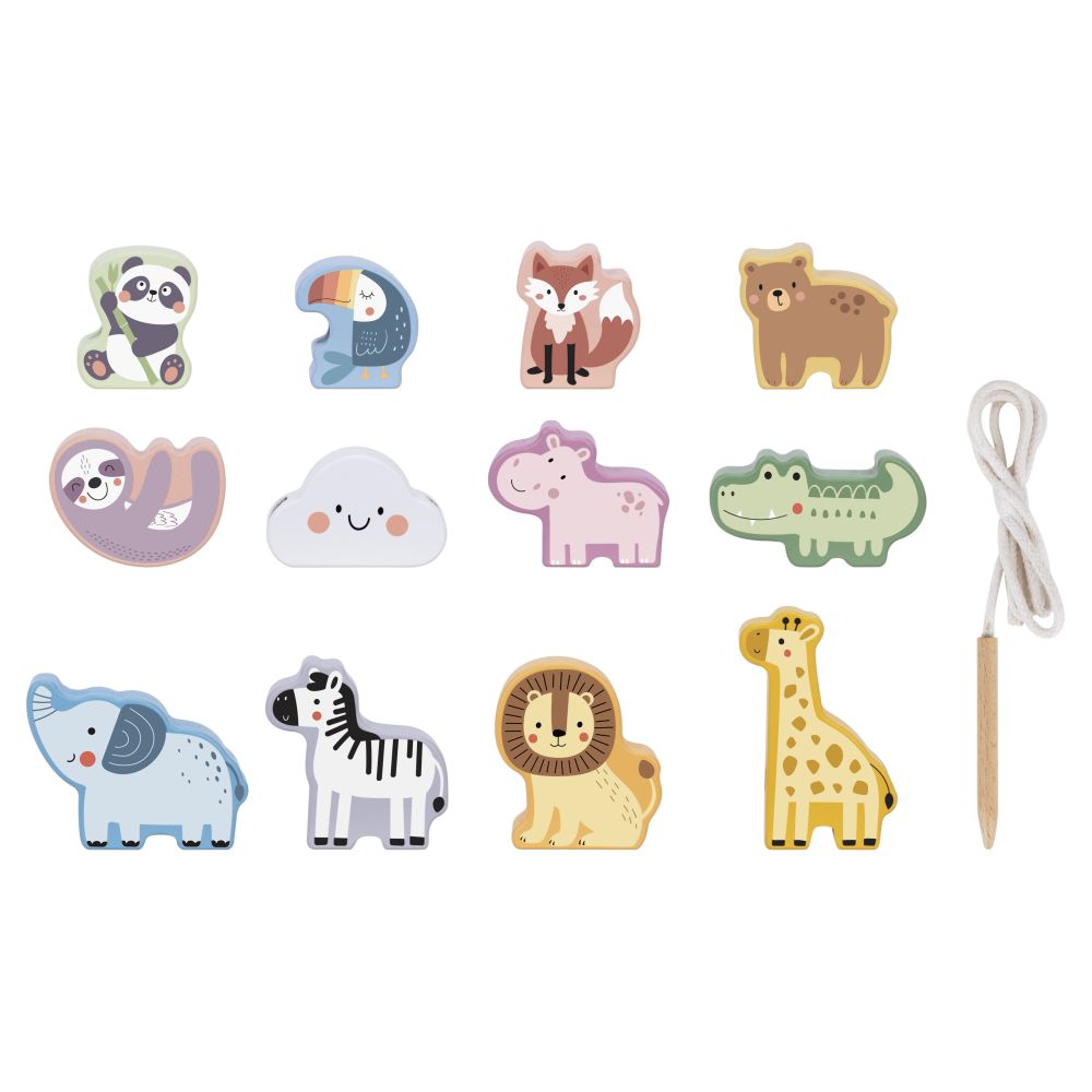 WOOPIE GREEN Wooden Threading Blocks Intertwining ZOO Montessori 13 pcs. 