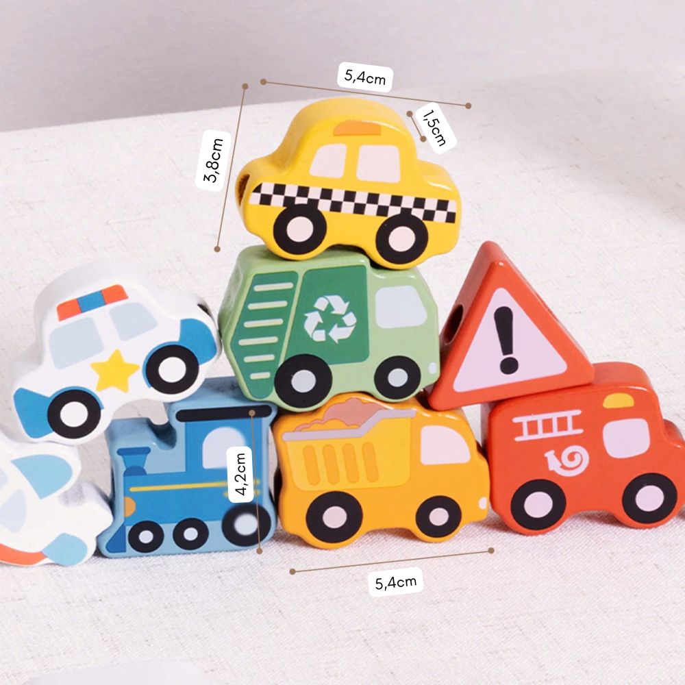Medinis vėrimo rinkinys Transport WOOPIE GREEN (13 vnt.)