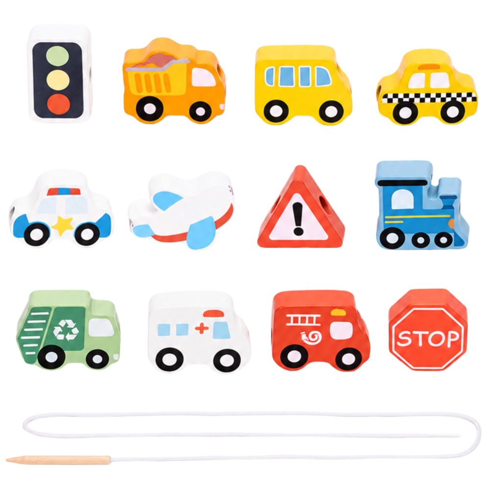 WOOPIE GREEN Wooden Threading Machine Transport 13 pcs. 