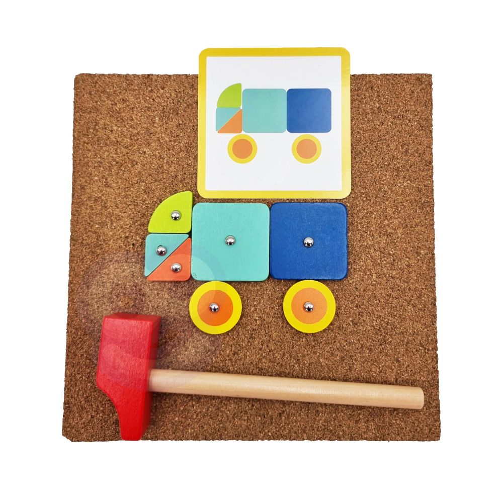 WOOPIE GREEN Wooden Nailing Hammer Puzzle 20 Patterns 82 Pieces FSC Certified 