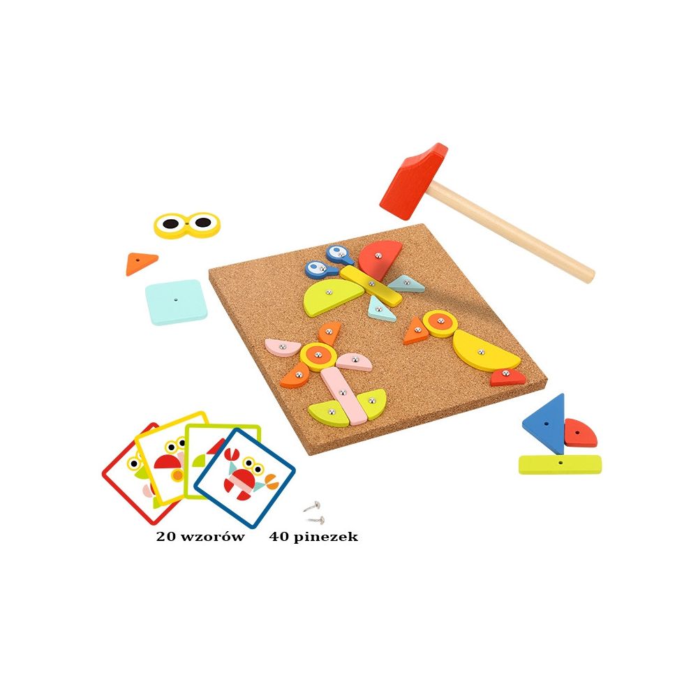 WOOPIE GREEN Wooden Nailing Hammer Puzzle 20 Patterns 82 Pieces FSC Certified 