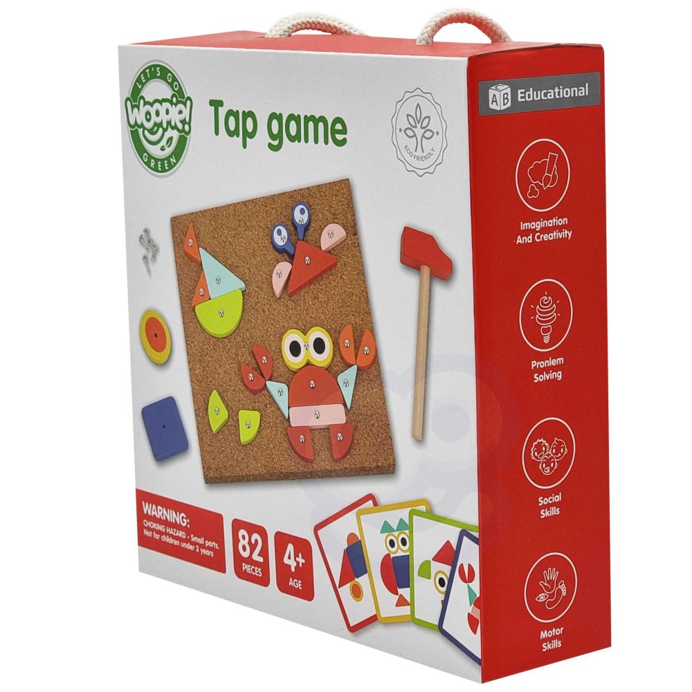 WOOPIE GREEN Wooden Nailing Hammer Puzzle 20 Patterns 82 Pieces FSC Certified 