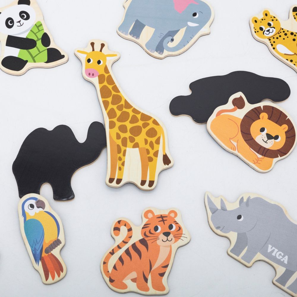 VIGA Wooden Magnets Wild Animals – Colorful Educational Magnets 18M+ 
