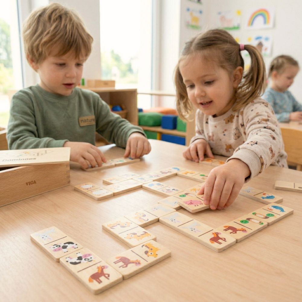 VIGA Wooden Domino 2 in 1 Animals and Numbers 