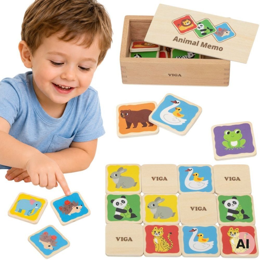 Medinis atminties žaidimas Viga Memo Animals, nuo 3 metų