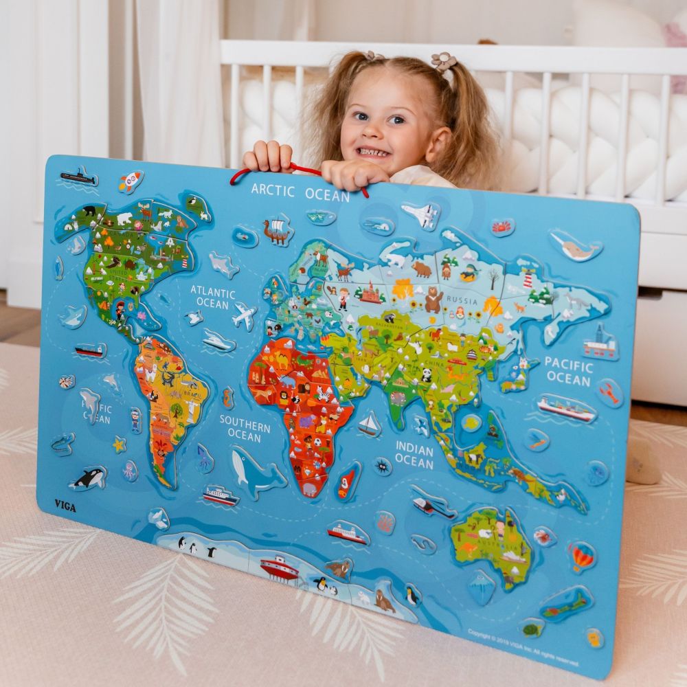 Viga 2in1 Educational Board with Magnetic Montessori World Map 
