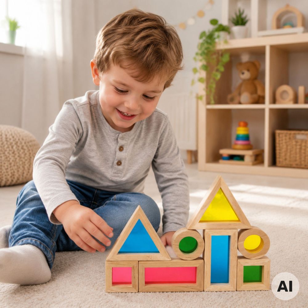 TOOKY TOY Wooden Colorful Mirror Blocks Set of 8 pieces FSC 
