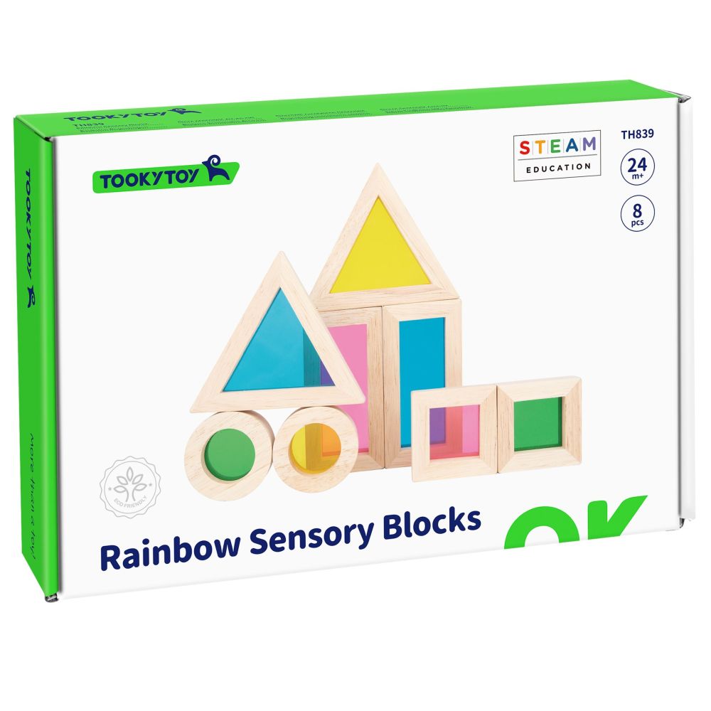 TOOKY TOY Wooden Colorful Mirror Blocks Set of 8 pieces FSC 