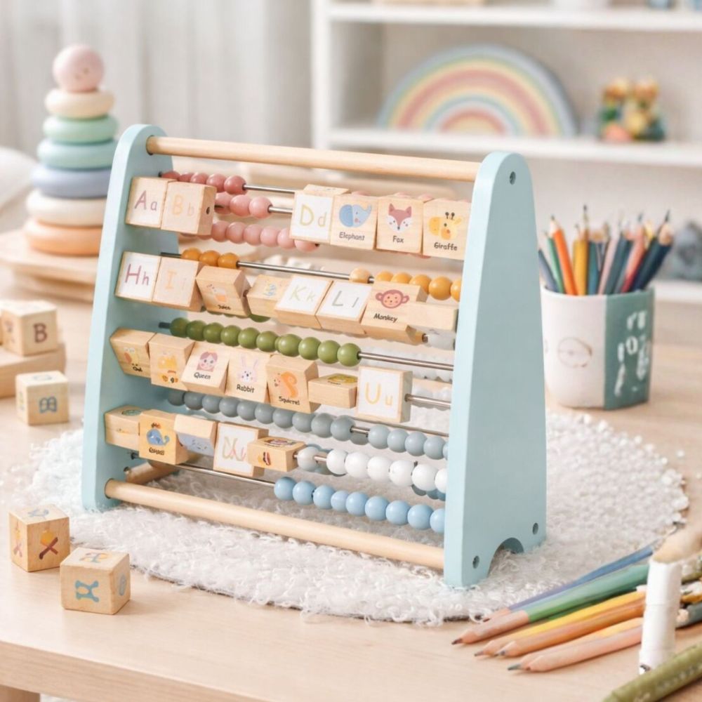 TOOKY TOY Double-Sided Abacus Alphabet Pictures 