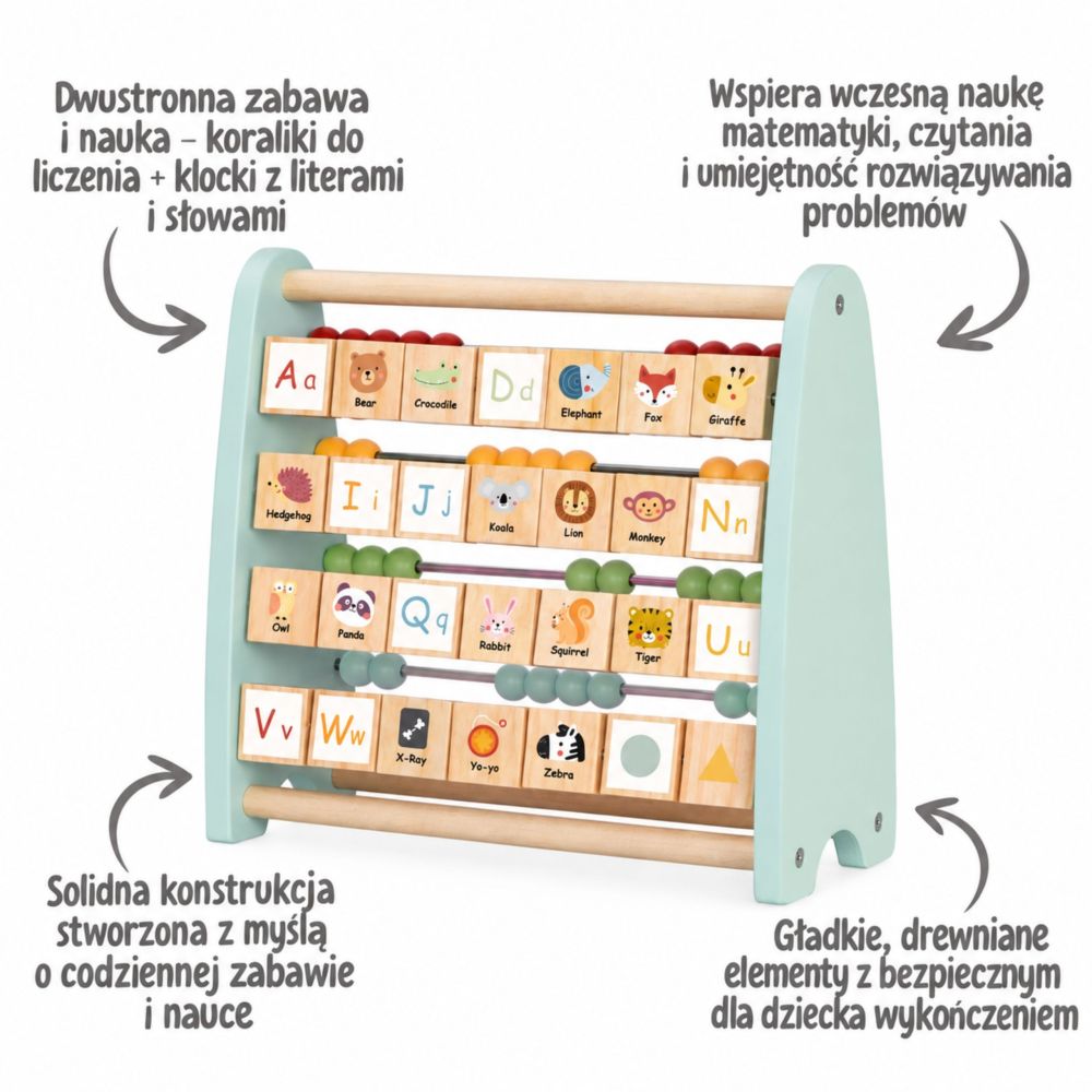 TOOKY TOY Double-Sided Abacus Alphabet Pictures 