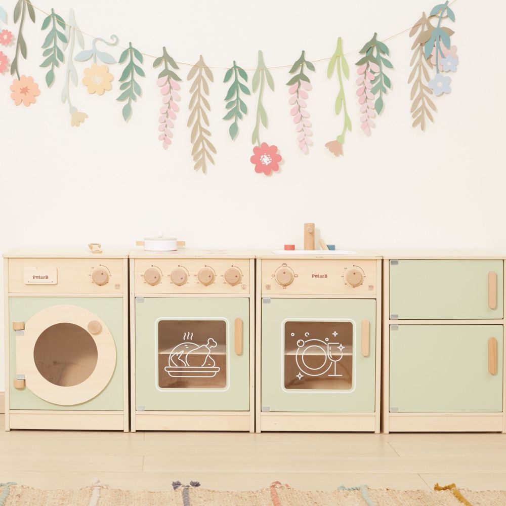 VIGA PolarB Wooden Kitchen Set XL Washing Machine, Stove, Dishwasher - Green 
