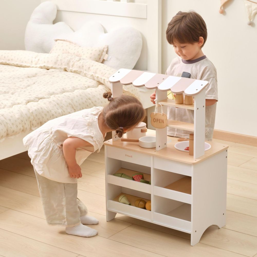 Medinės virtuvės stendas VIGA PolarB 2-in-1 Shop su priedais, baltas