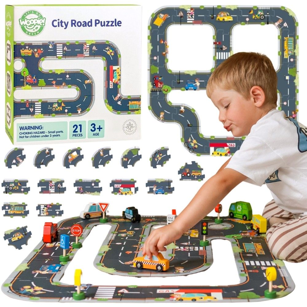 WOOPIE GREEN Road Puzzle for Children Highway Model 21 pieces FSC Certified 