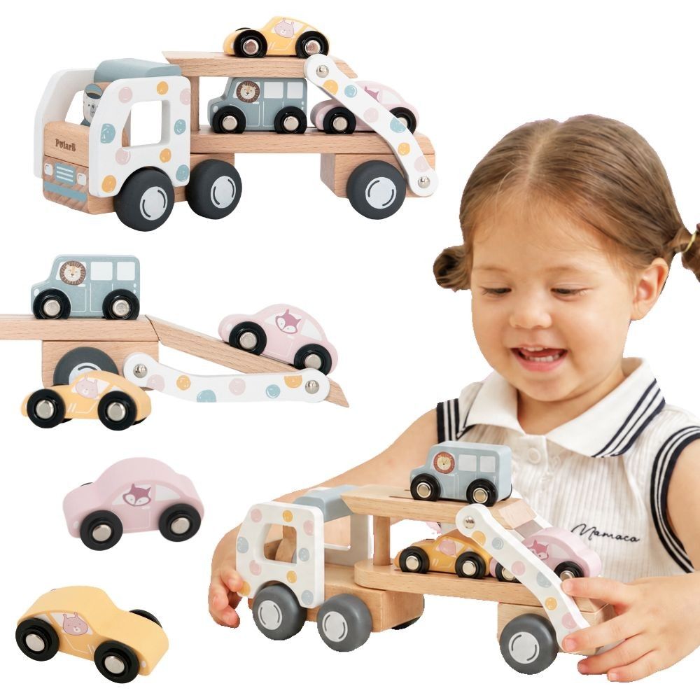 VIGA PolarB Wooden Car Transporter 3 Cars Driver 18m+ 