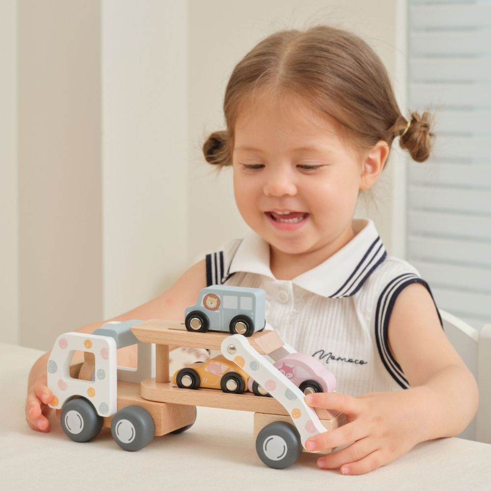 VIGA PolarB Wooden Car Transporter 3 Cars Driver 18m+ 