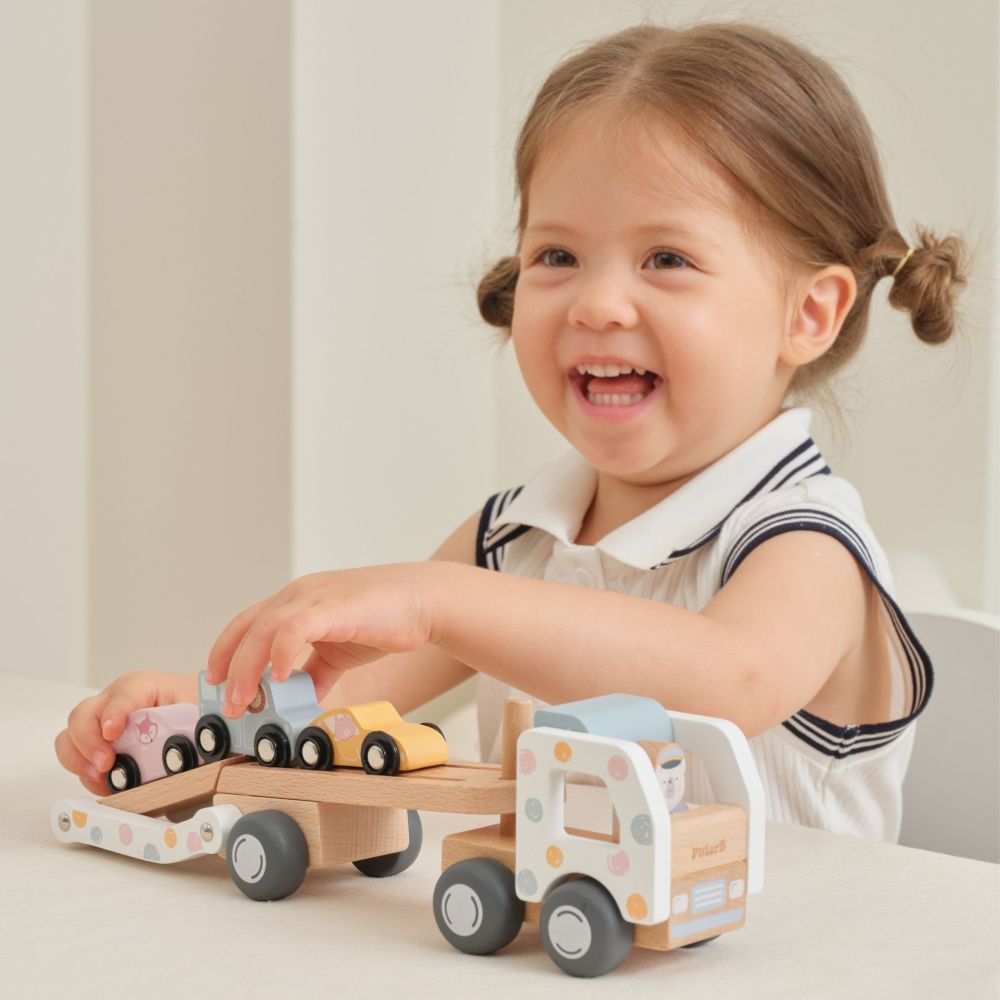 VIGA PolarB Wooden Car Transporter 3 Cars Driver 18m+ 