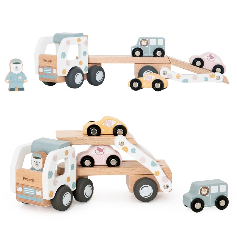 VIGA PolarB Wooden Car Transporter 3 Cars Driver 18m+ 
