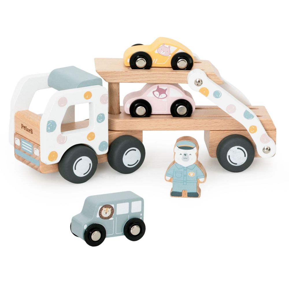 VIGA PolarB Wooden Car Transporter 3 Cars Driver 18m+ 