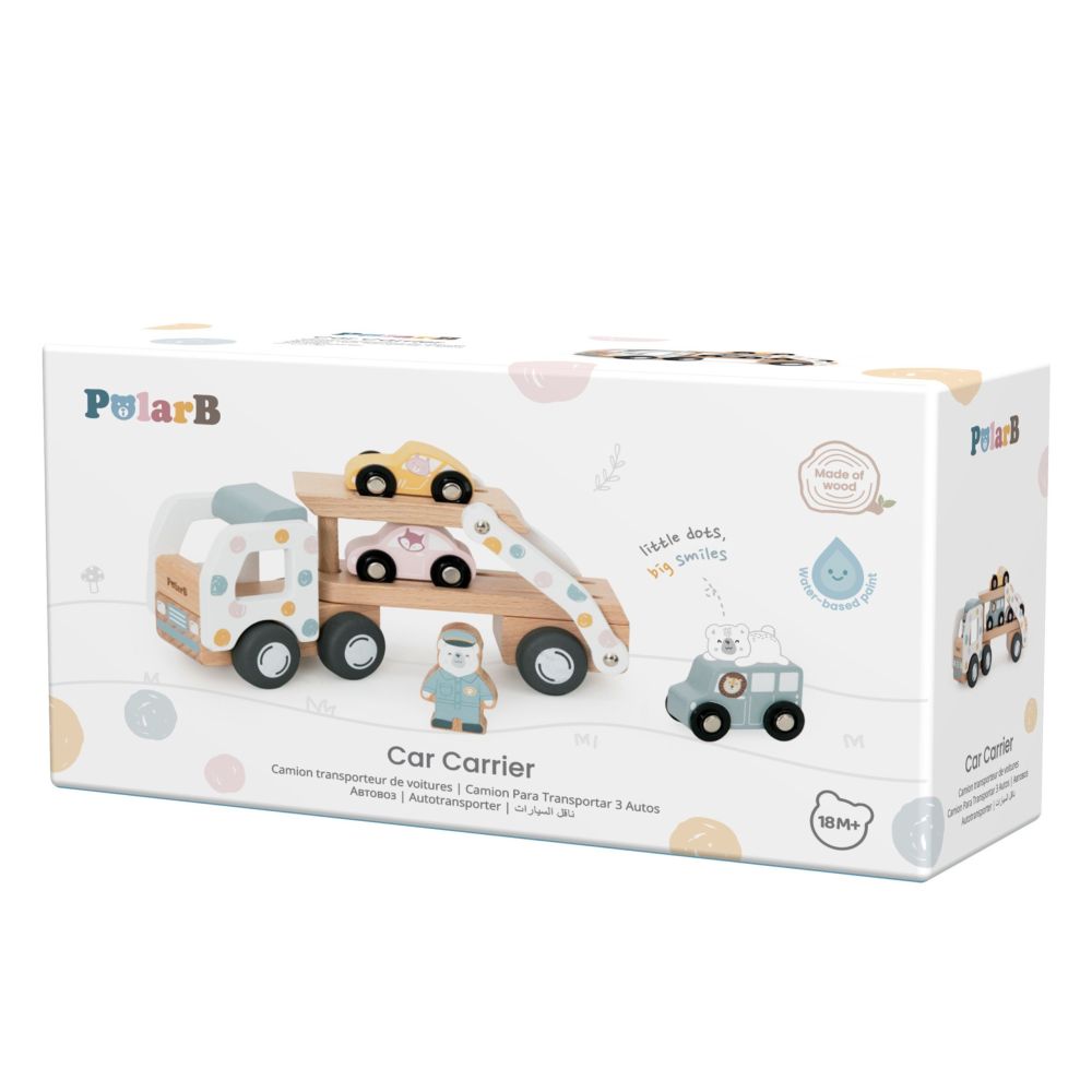 VIGA PolarB Wooden Car Transporter 3 Cars Driver 18m+ 