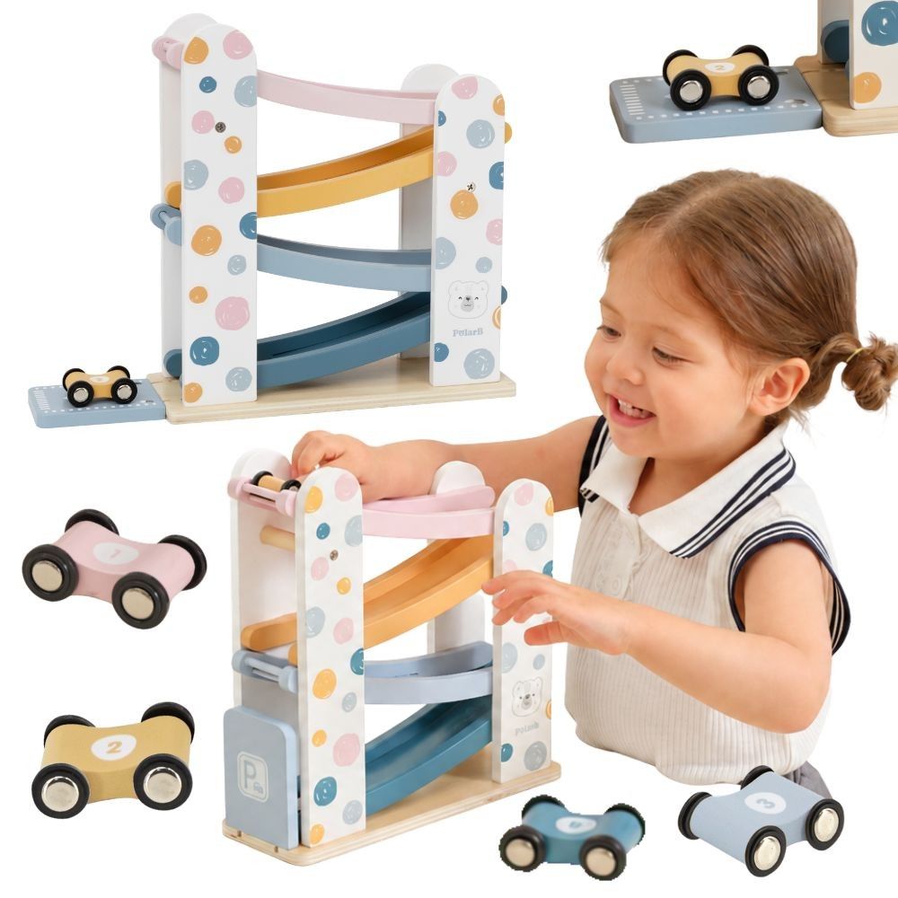 VIGA PolarB Wooden Car Track Slide Parking 4 Cars 18m+ 