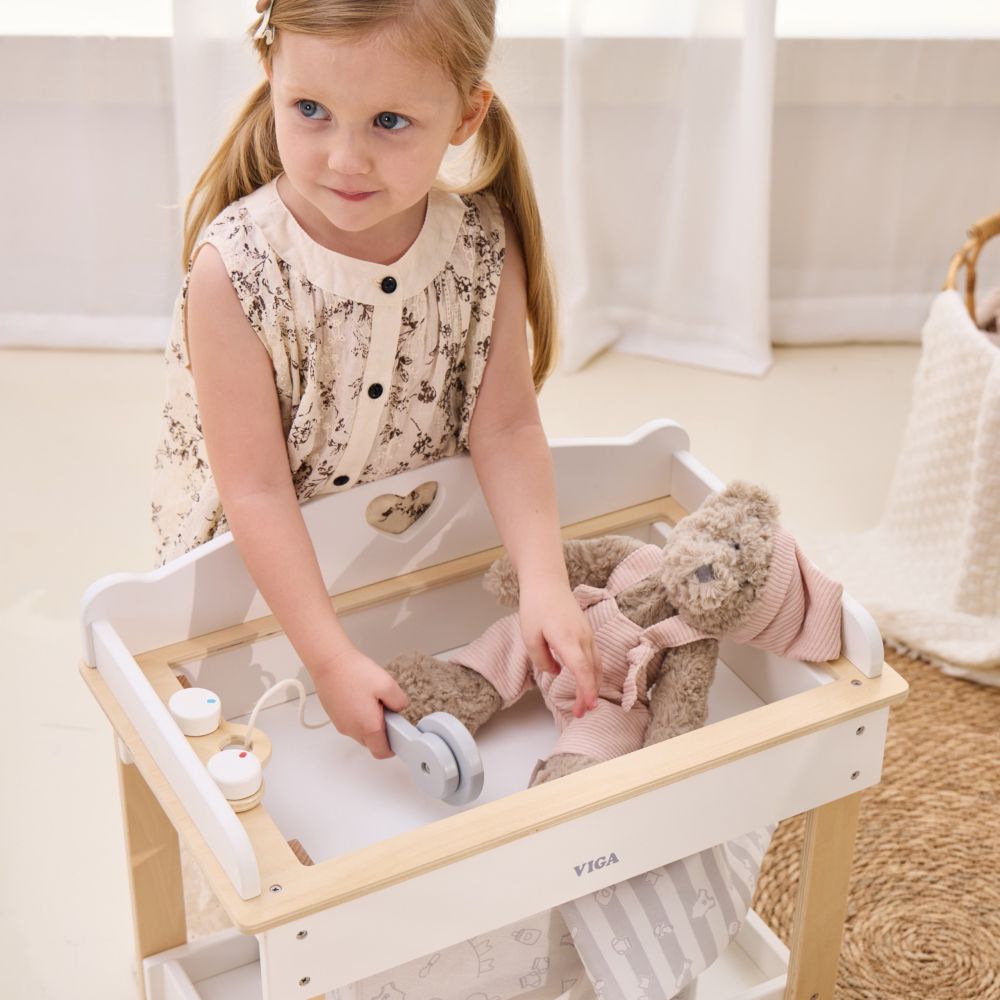 VIGA Wooden Changing Table 2 in 1 Bathtub for Dolls 