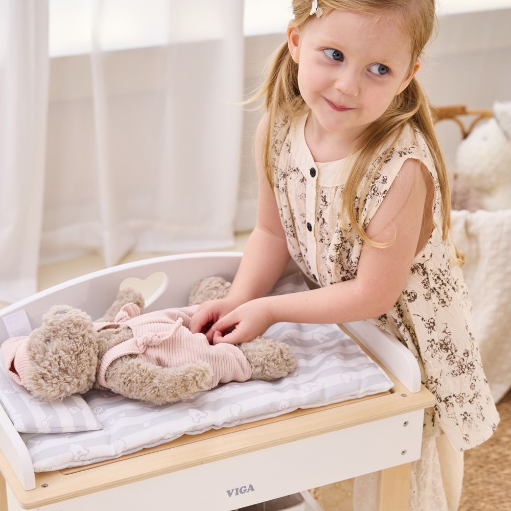 VIGA Wooden Changing Table 2 in 1 Bathtub for Dolls 