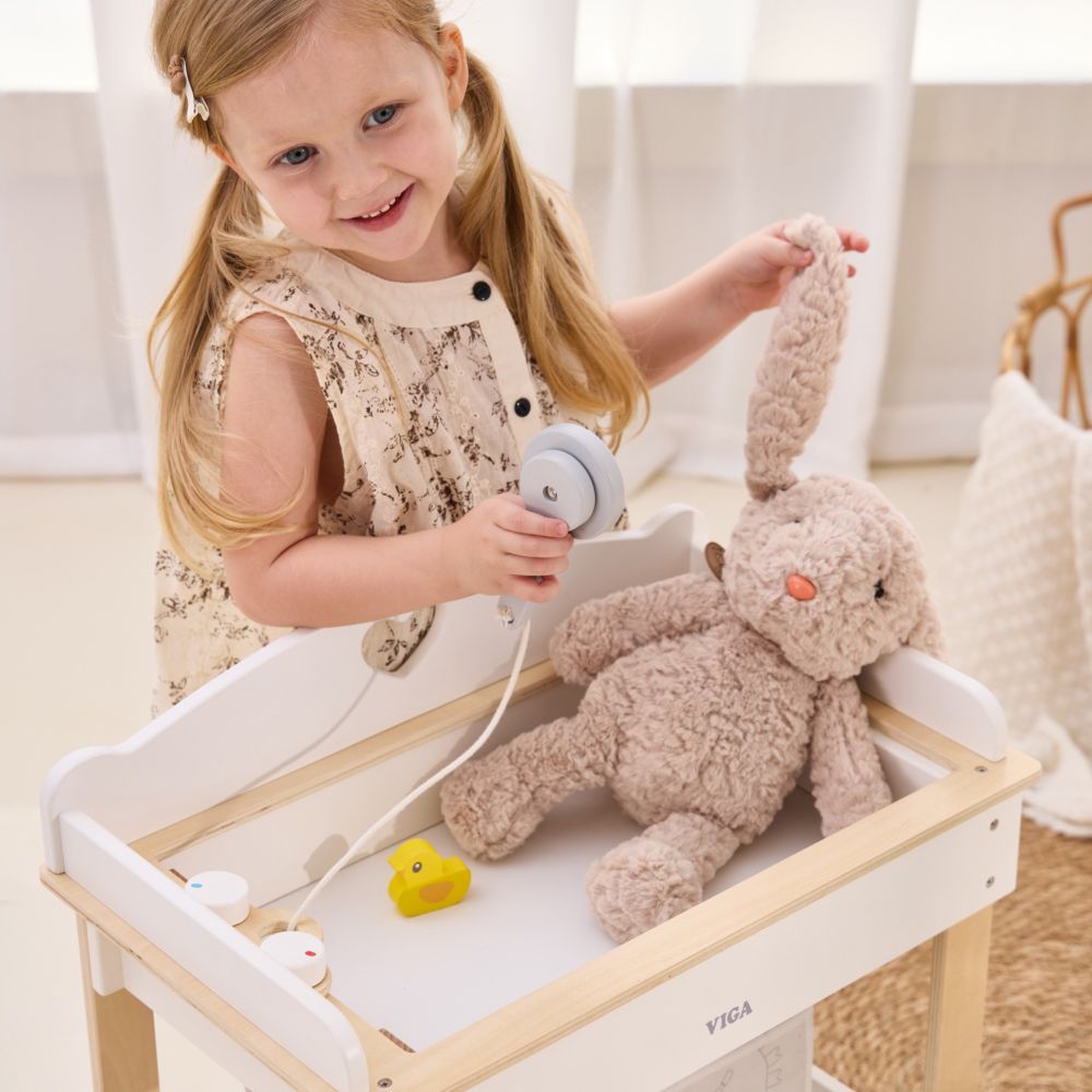 VIGA Wooden Changing Table 2 in 1 Bathtub for Dolls 