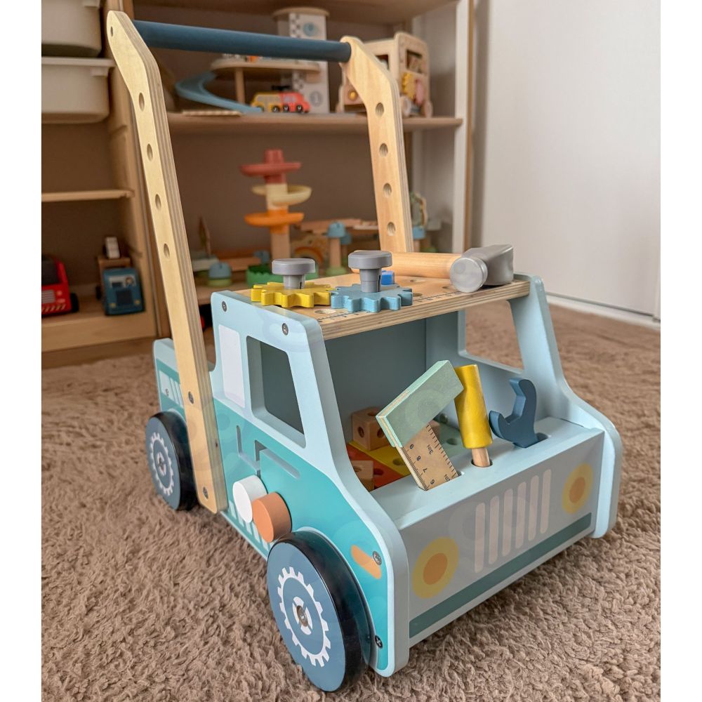 Medinis stumdukas TOOKY TOY automobilis „Mini STEM“ dirbtuvės