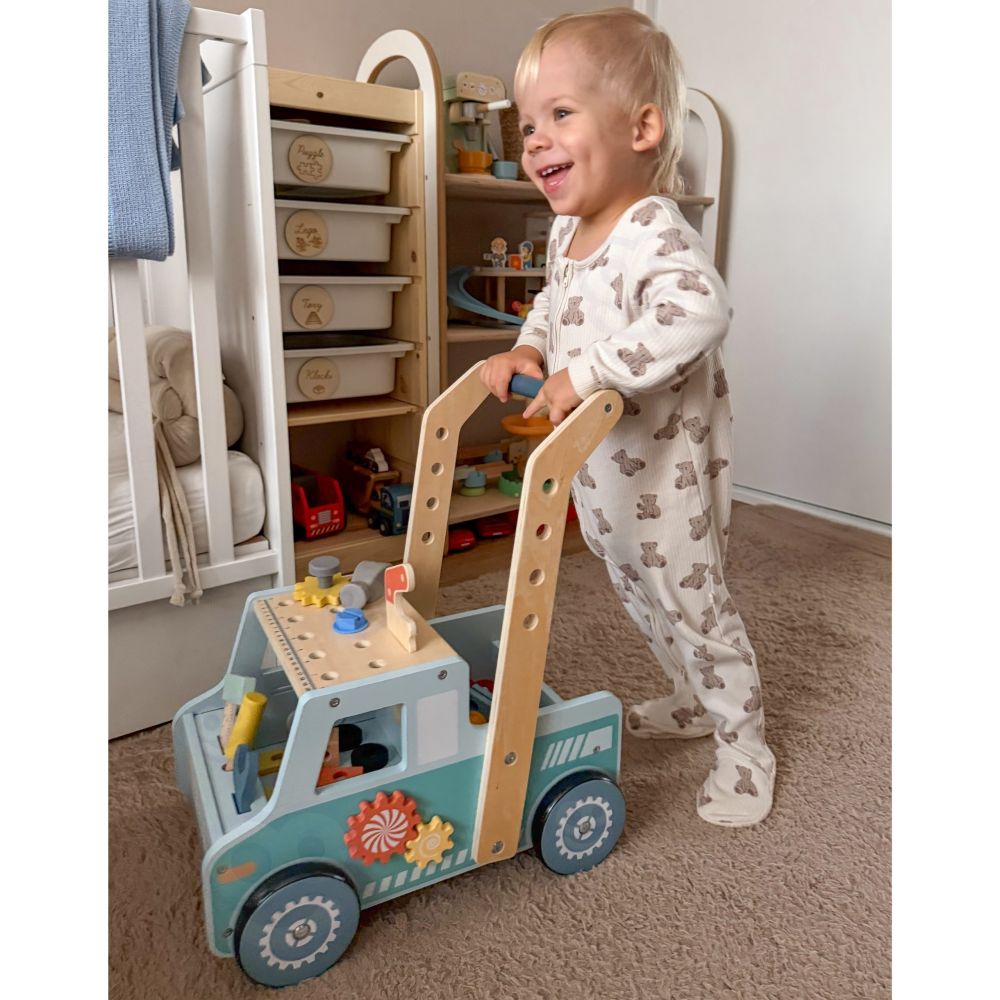 Medinis stumdukas TOOKY TOY automobilis „Mini STEM“ dirbtuvės