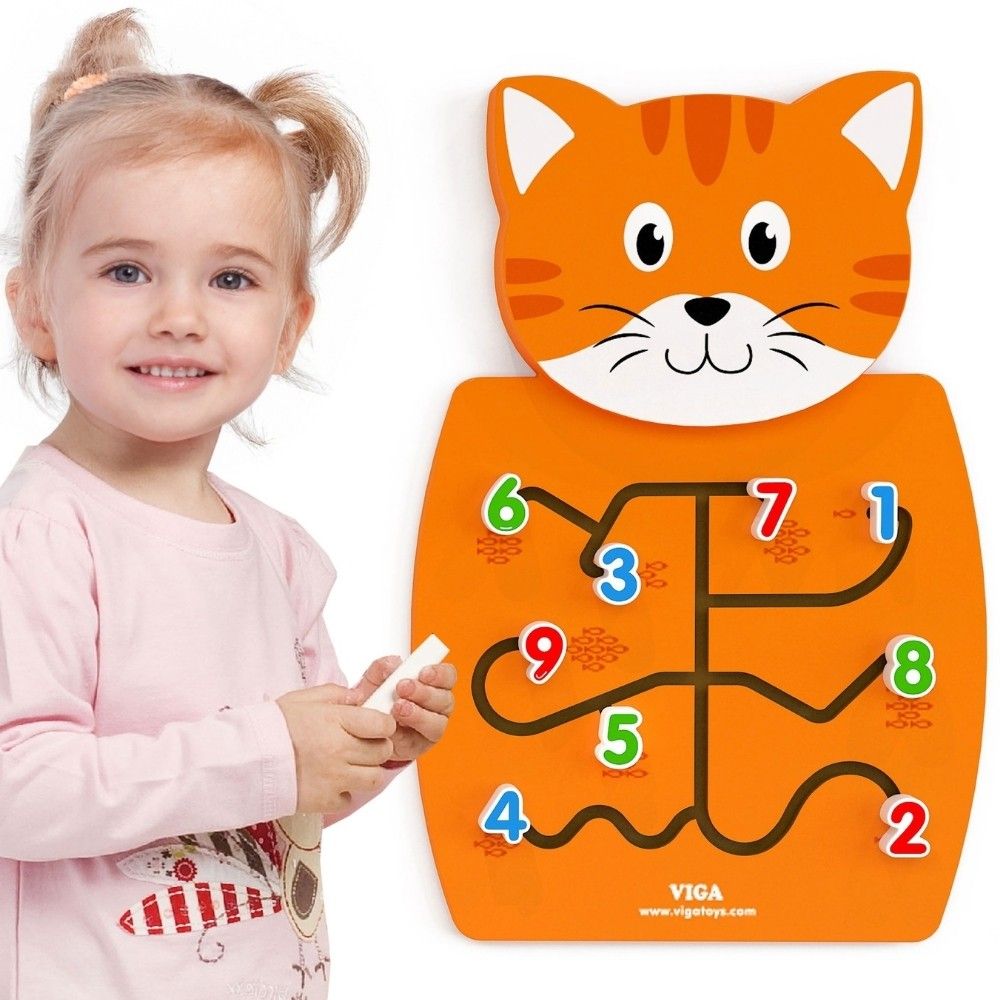VIGA Wooden Manipulative Board Numbers Kitten FSC Montessori Certificate 