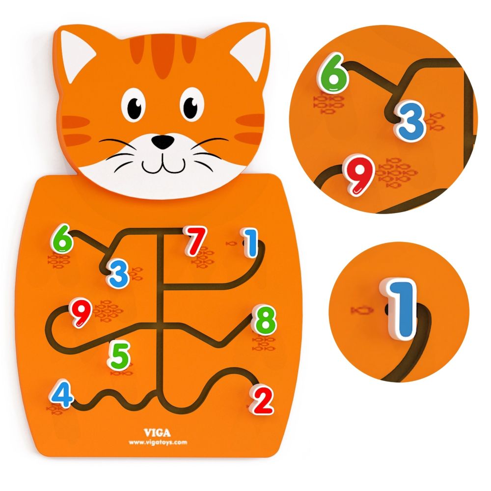 VIGA Wooden Manipulative Board Numbers Kitten FSC Montessori Certificate 
