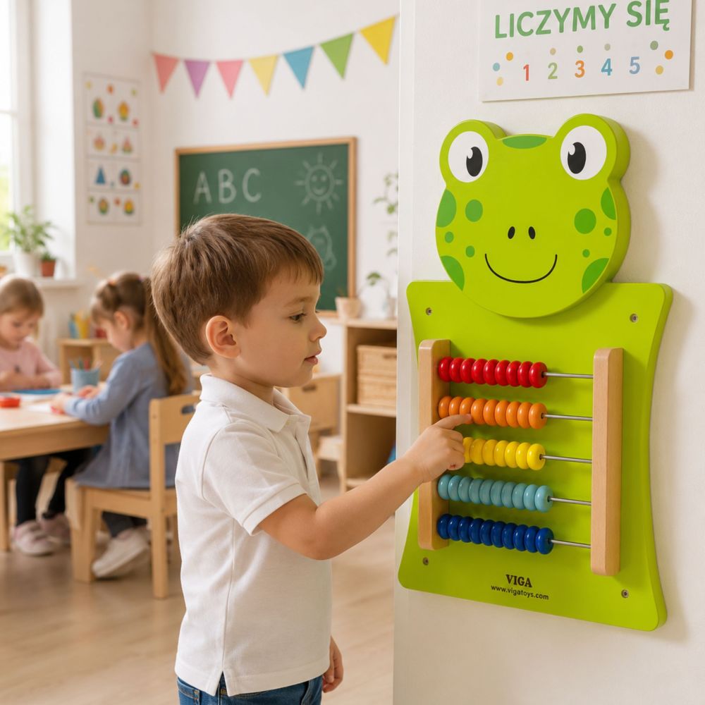 Medinė edukacinė lenta VIGA Abacus Frog su FSC ir Montessori sertifikatais