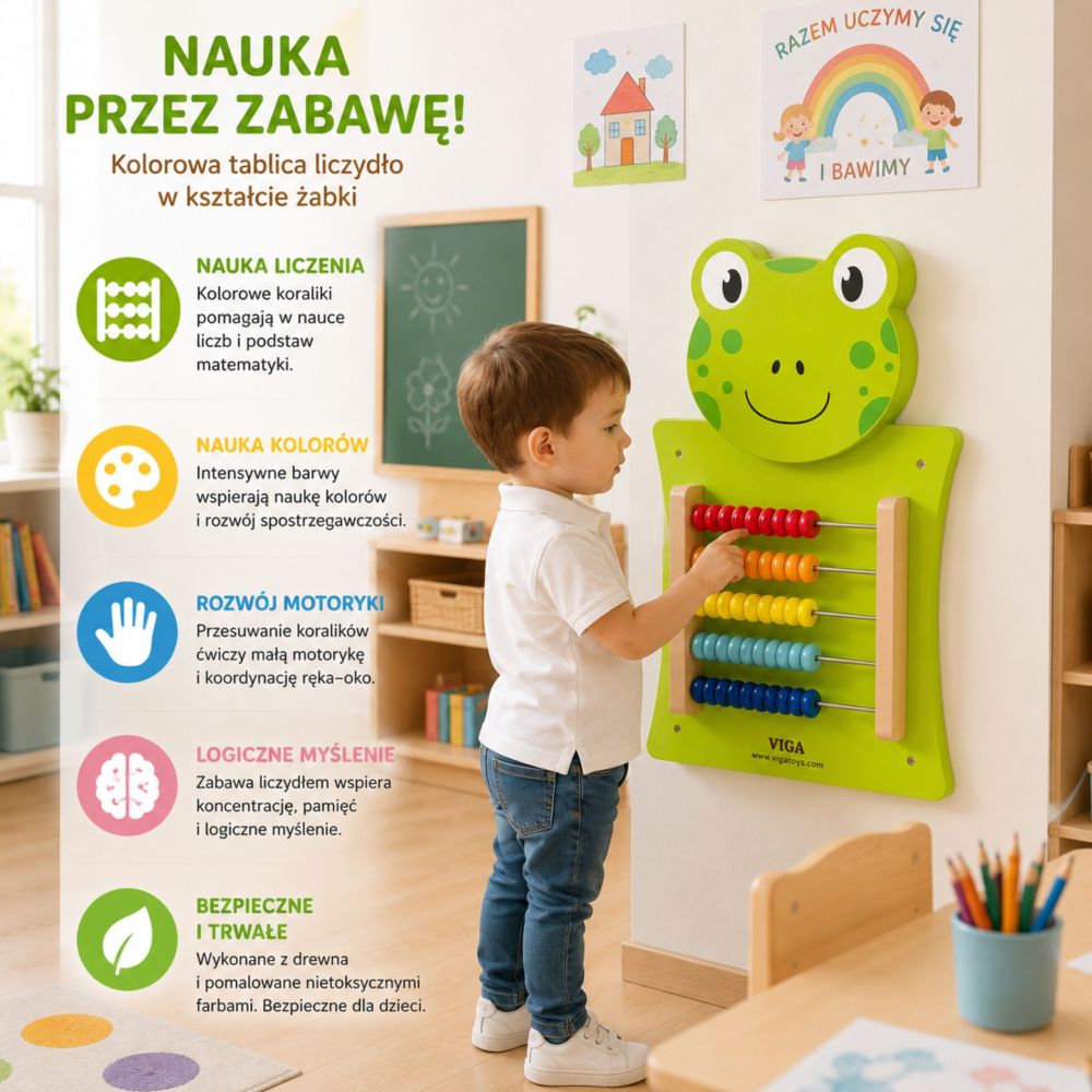 VIGA Wooden Manipulative Board Abacus Frog FSC Montessori Certificate 