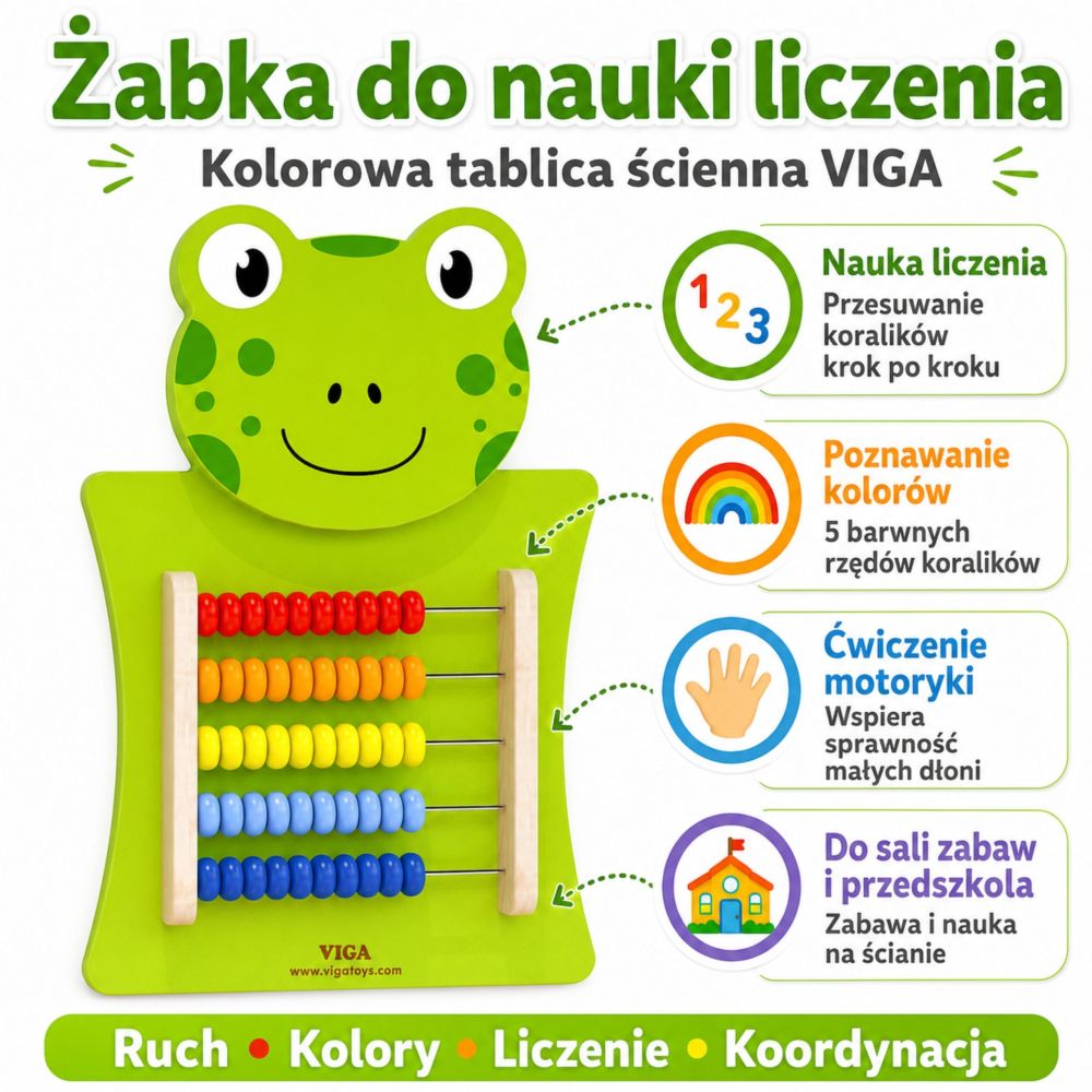VIGA Wooden Manipulative Board Abacus Frog FSC Montessori Certificate 